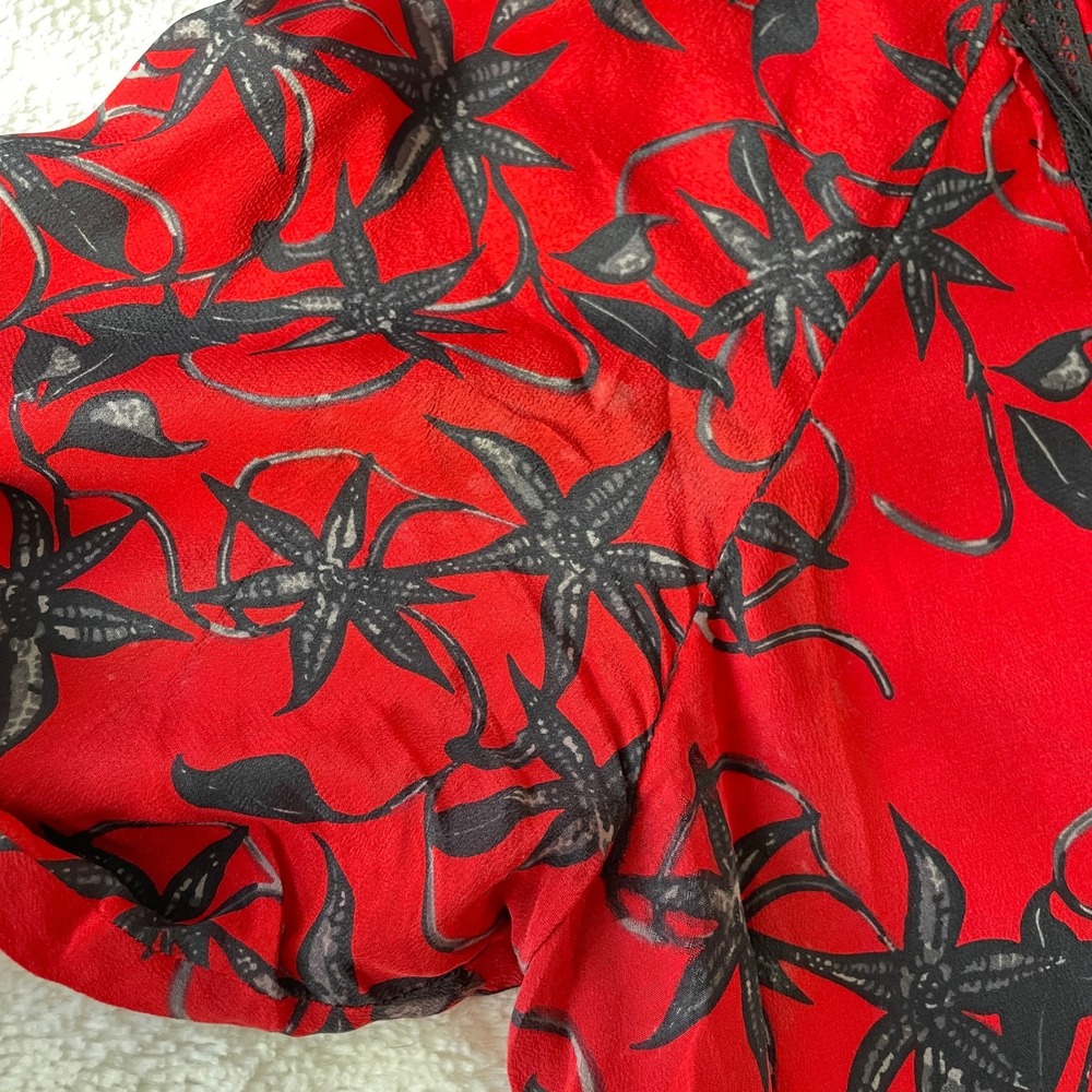 Zadig & Voltaire Silk Floral Chai Print Long Sleeve Blouse‎ Red Size Medium - Picture 12 of 14